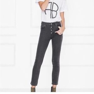 Anine Bing Frida High Rise Button Fly Straight Leg Jeans in Charcoal Black SZ 26